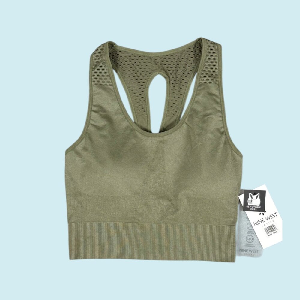 Nine West Women's Active Sport Athletic Leisure Bra Top Green Size S/M 5020 NWT